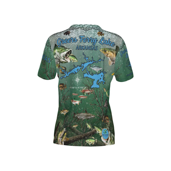 Women Greers Ferry Lake Performance UPF+50 V-Neck Short Sleeve Shirt