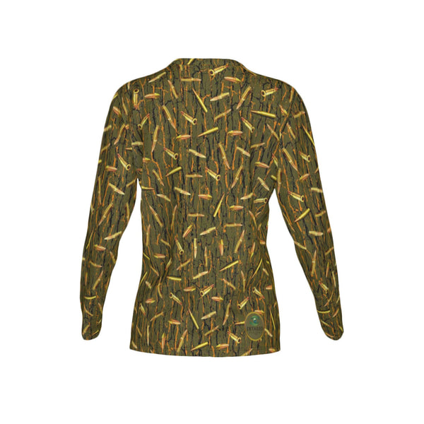 Women Tree Bark Ammo Camo Performance UPF+50 Crew Neck Long Sleeve Shirt