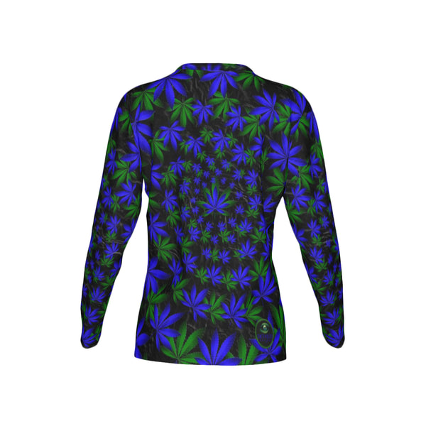 Women Twisted OG Kush & Blueberry Pie Performance UPF+50 V-Neck Long Sleeve Shirt