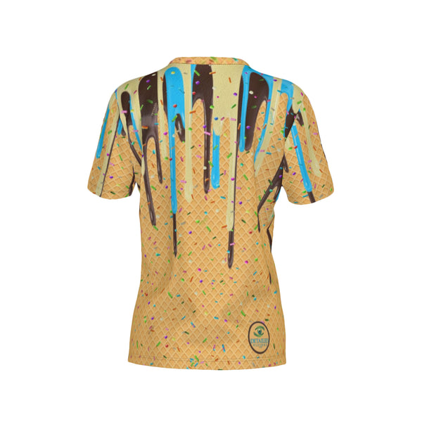 Women Blue Vanilla Cocoa Craze Performance UPF+50 Crew Neck Short Sleeve Shirt