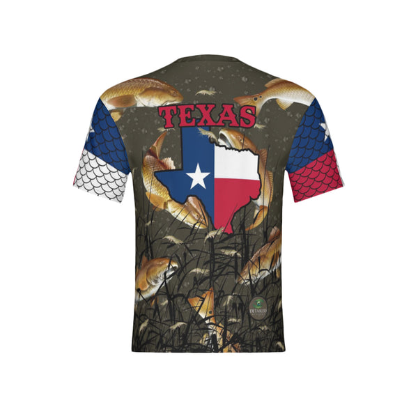 Texas Edition-Men Bull Redfish Performance UPF+50 Short Sleeve Shirt