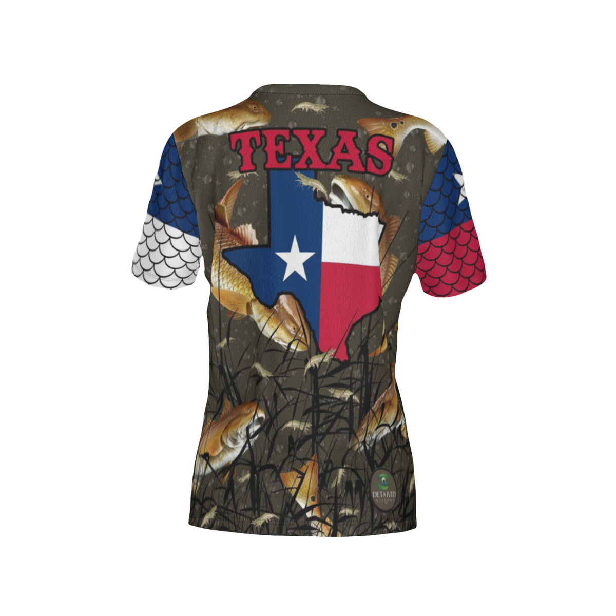 Texas Edition-Women Bull Redfish Performance UPF+50 V-Neck Short Sleeve Shirt