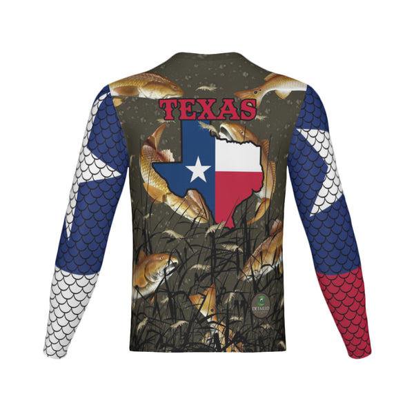 Texas Edition-Men Bull Redfish Performance UPF+50 Long Sleeve Shirt
