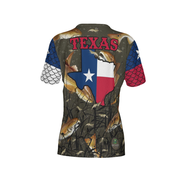 Texas Edition-Women Bull Redfish Performance UPF+50 Crew Neck Short Sleeve Shirt