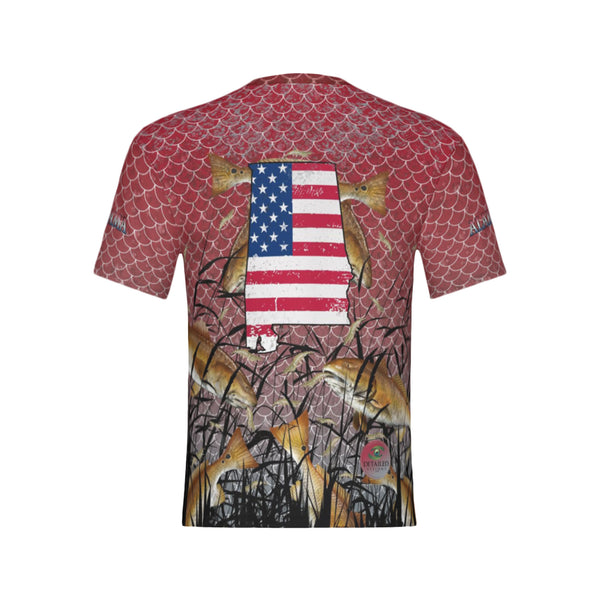 Men Alabama Bull Redfish Feeding Frenzy Performance UPF+50 Short Sleeve Shirt