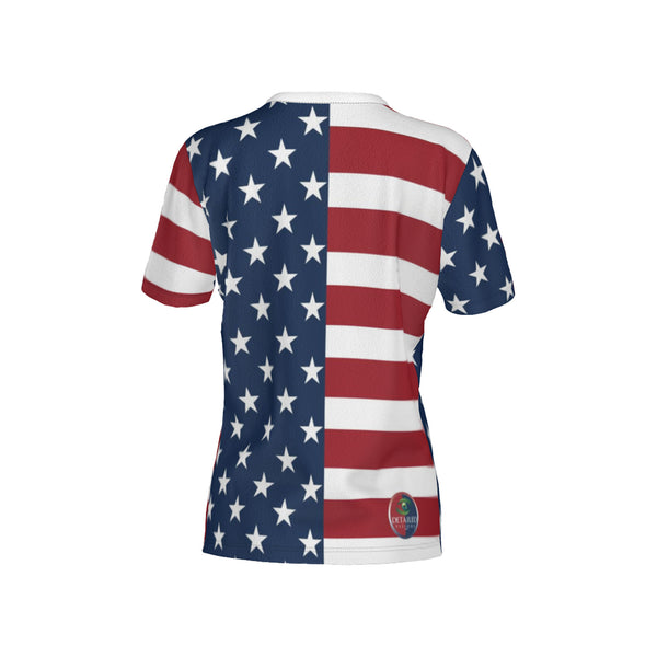 Women American Flag Mix-Match Performance UPF+50 V-Neck Short Sleeve Shirt
