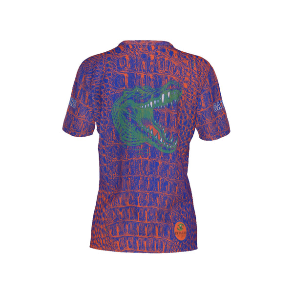 Women Blue and Orange Gators Performance UPF+50 Crew Neck Short Sleeve Shirt
