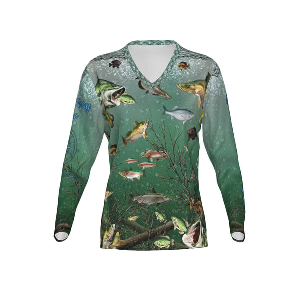 Women Greers Ferry Lake Performance UPF+50 V-Neck Long Sleeve Shirt