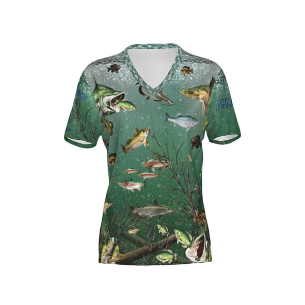 Women Greers Ferry Lake Performance UPF+50 V-Neck Short Sleeve Shirt