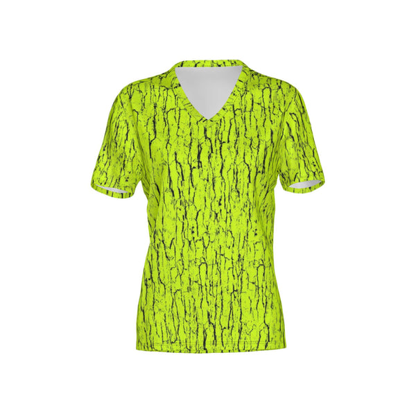 Women Safety Green Tree Bark Camo Performance UPF+50 V-Neck Short Sleeve Shirt