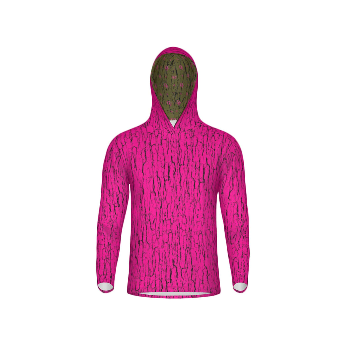 Blaze Pink Tree Bark Camo Unisex Performance UPF+50 Hoodie