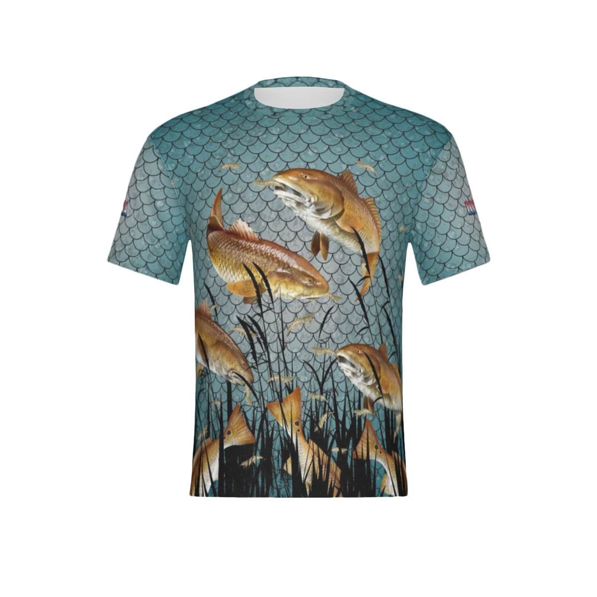 Men Louisiana Bull Redfish Feeding Frenzy Performance UPF+50 Short Sleeve Shirt