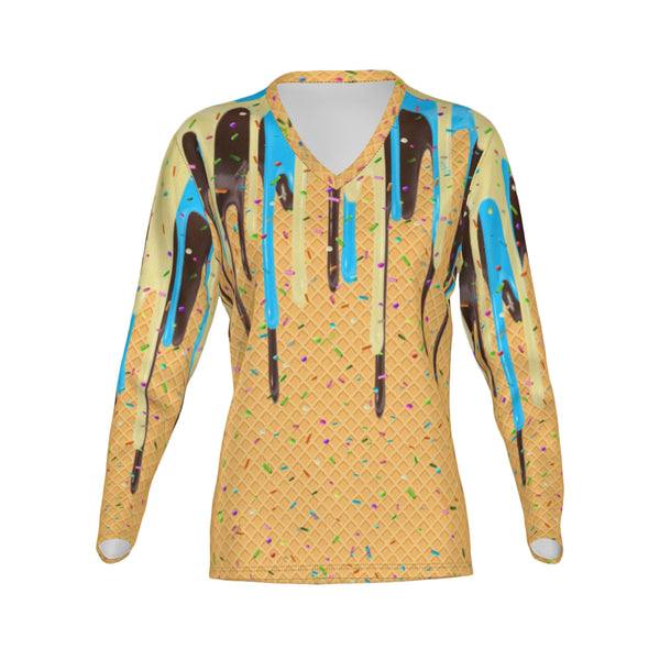 Women Blue Vanilla Cocoa Craze Performance UPF+50 V-Neck Long Sleeve Shirt