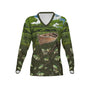 Women Crappie Fishing on a Pirogue Performance UPF+50 V-Neck Long Sleeve Shirt