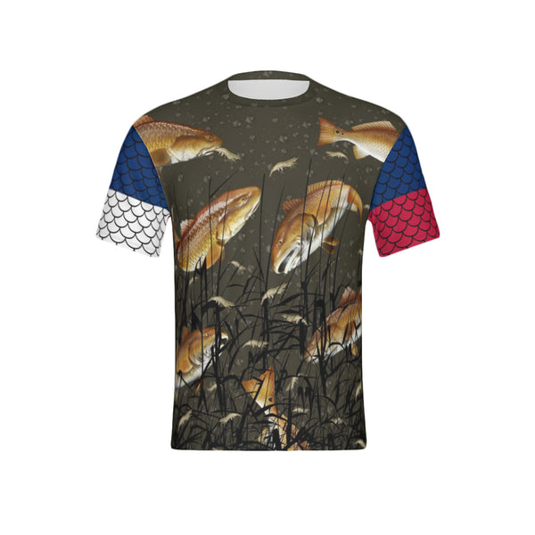 Texas Edition-Men Bull Redfish Performance UPF+50 Short Sleeve Shirt