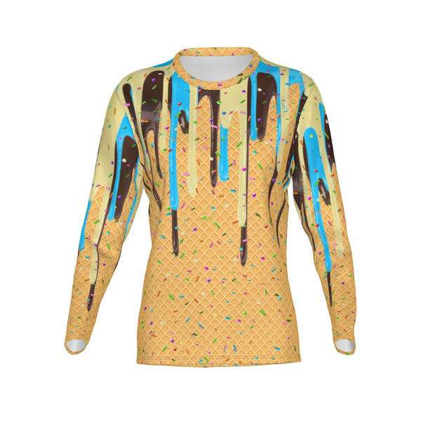 Women Blue Vanilla Cocoa Craze Performance UPF+50 Crew Neck Long Sleeve Shirt