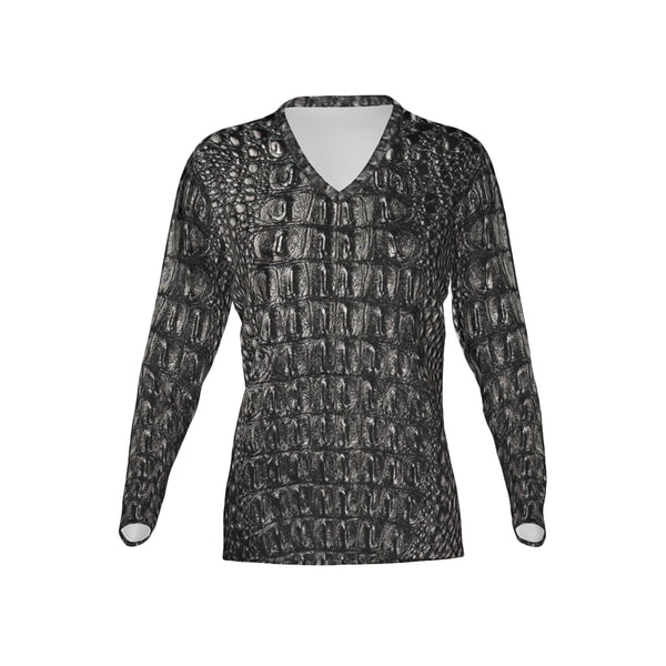 Women Black Gator Hyde Performance UPF+50 V-Neck Long Sleeve Shirt