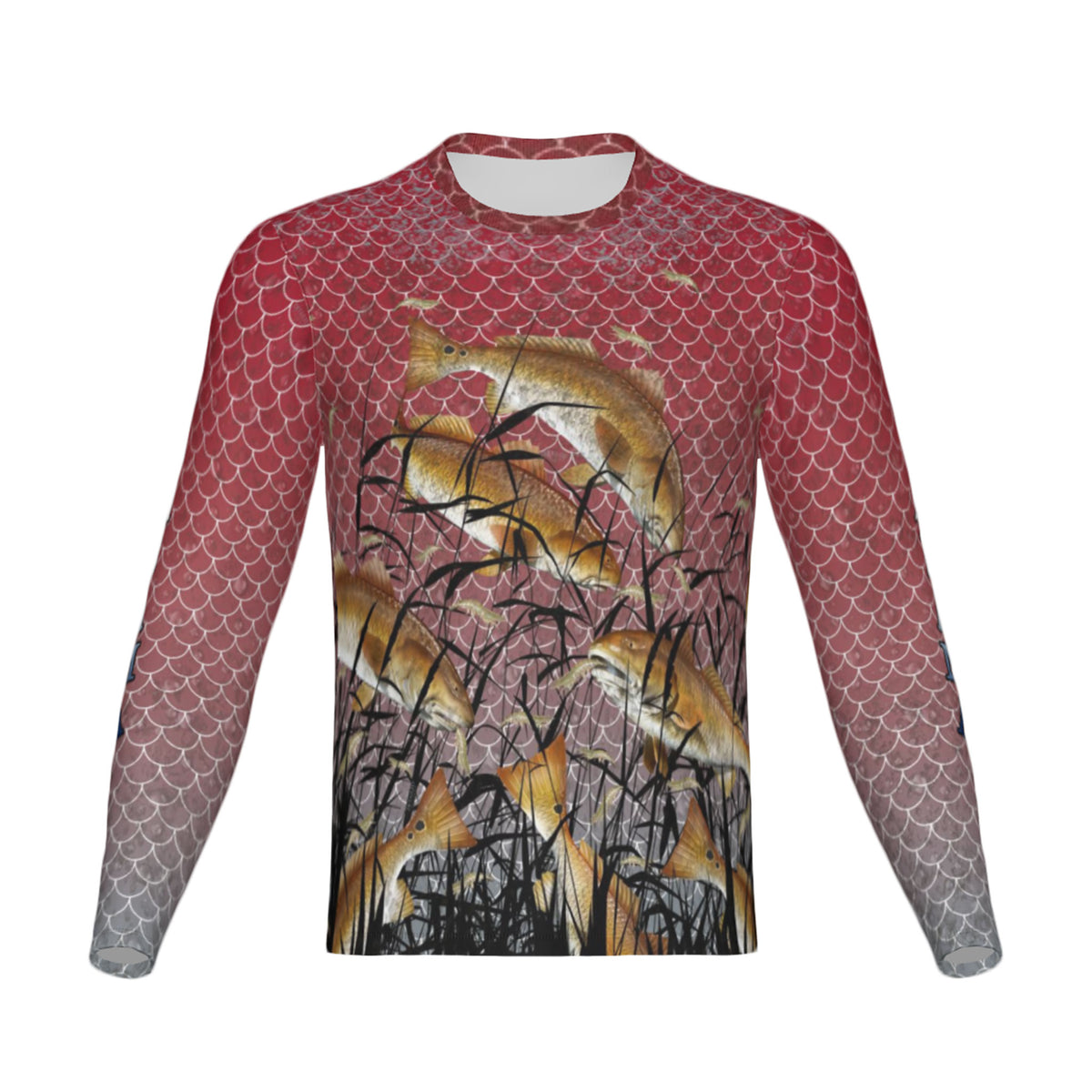 Men Alabama Bull Redfish Feeding Frenzy Performance UPF+50 Long Sleeve Shirt