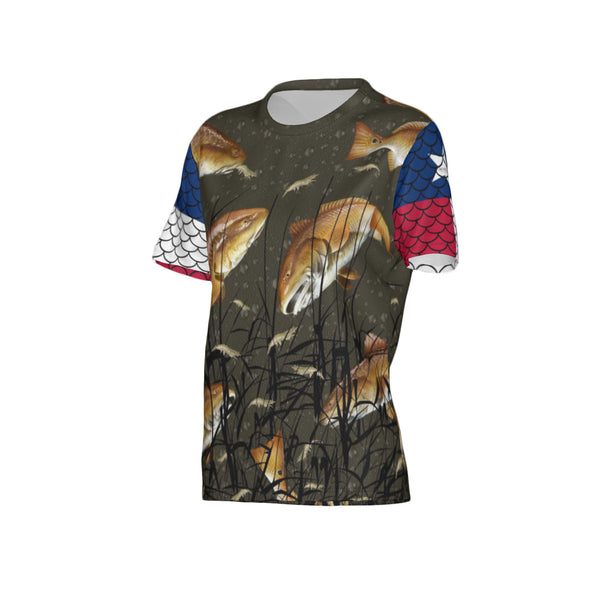 Texas Edition-Women Bull Redfish Performance UPF+50 Crew Neck Short Sleeve Shirt