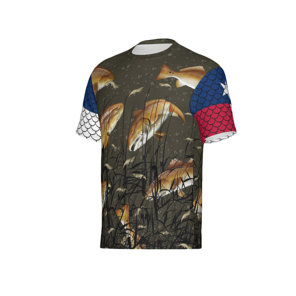 Texas Edition-Men Bull Redfish Performance UPF+50 Short Sleeve Shirt