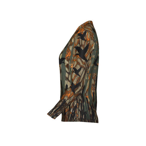 Women USA Duck Camo Performance UPF+50 Long Sleeve V-Neck Shirt