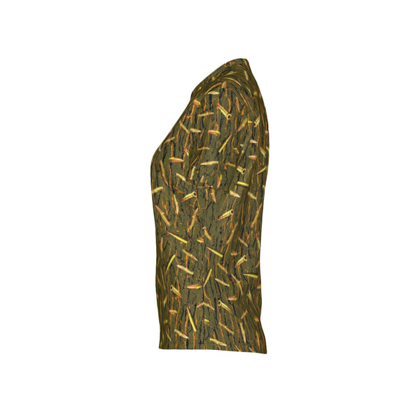 Women Tree Bark Ammo Camo Performance UPF+50 Crew Neck Short Sleeve Shirt