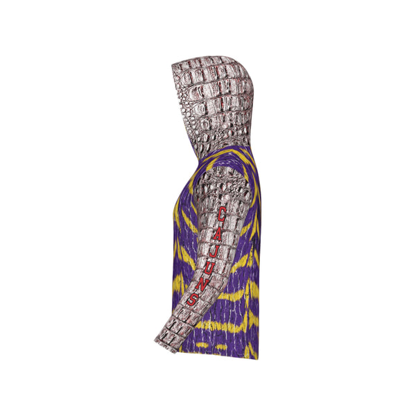 Cajuns Gators/Purple and Gold Tigers Tree Bark Mix Match Unisex Performance UPF+50 Hoodie