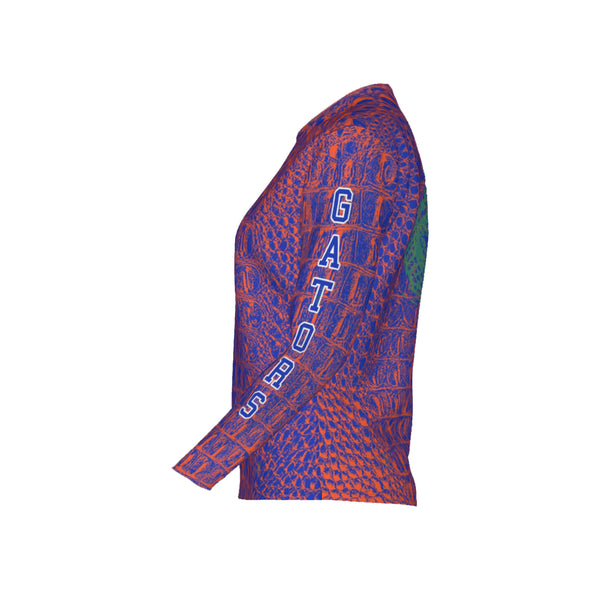 Women Blue and Orange Gators Performance UPF+50 Crew Neck Long Sleeve Shirt