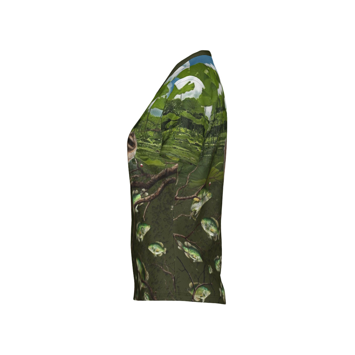 Women Crappie Fishing on a Pirogue Performance UPF+50 V-Neck Short Sleeve Shirt