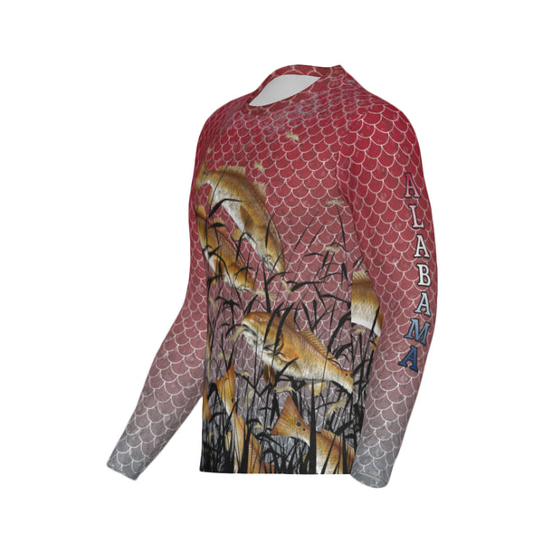 Men Alabama Bull Redfish Feeding Frenzy Performance UPF+50 Long Sleeve Shirt