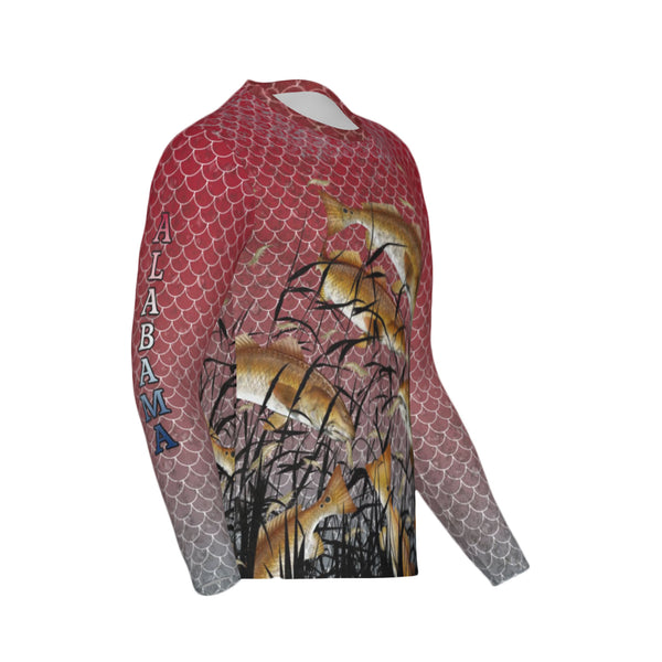 Men Alabama Bull Redfish Feeding Frenzy Performance UPF+50 Long Sleeve Shirt