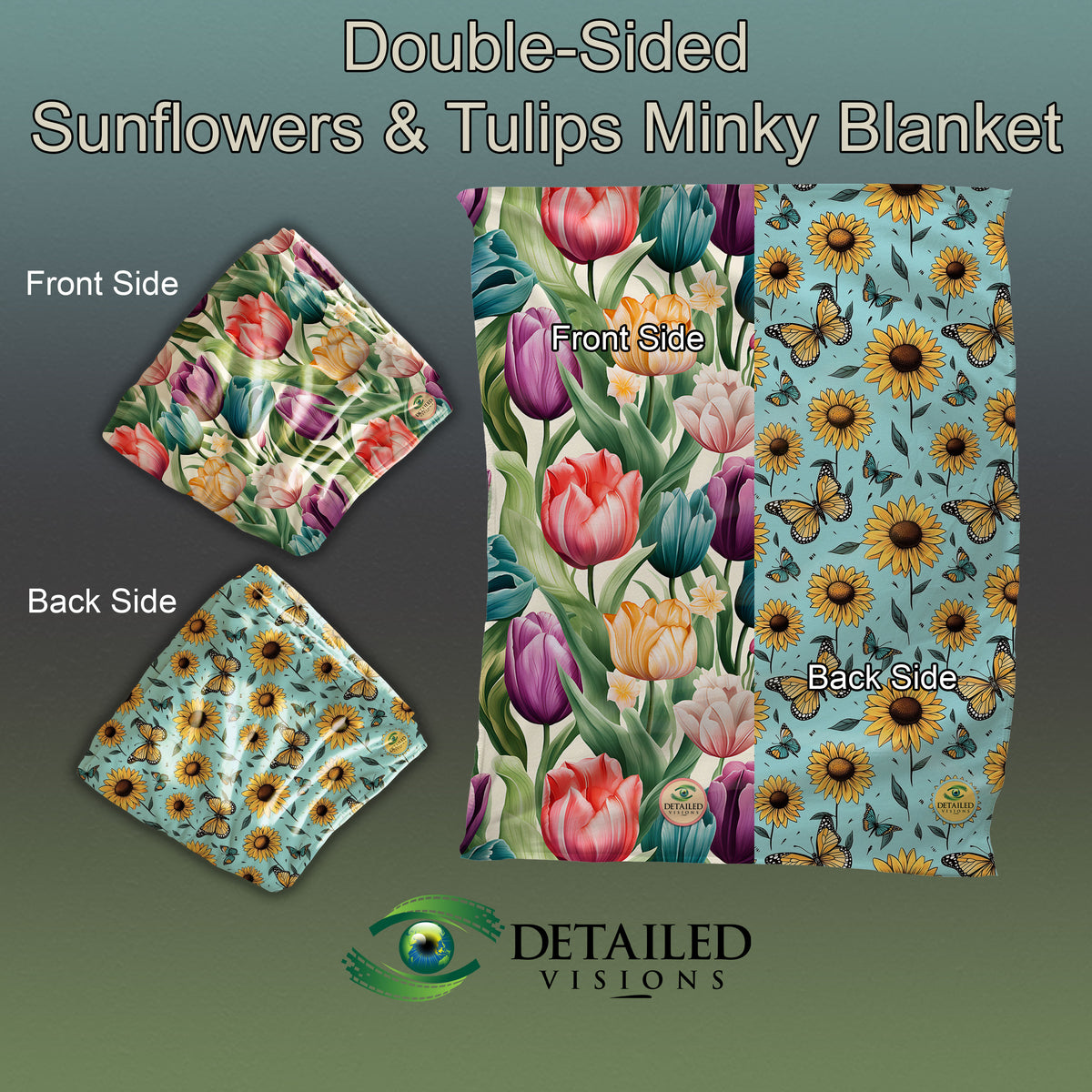 50x60 Double-Sided Sunflowers & Tulips Minky Blanket