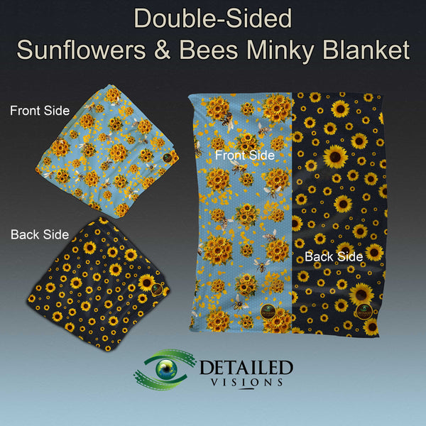 50x60 Double-Sided Sunflowers & Bees Minky Blanket