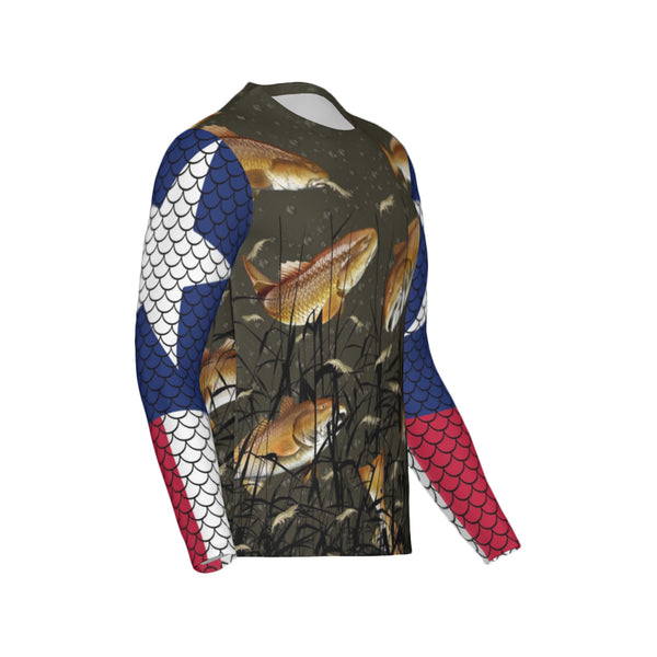 Texas Edition-Men Bull Redfish Performance UPF+50 Long Sleeve Shirt