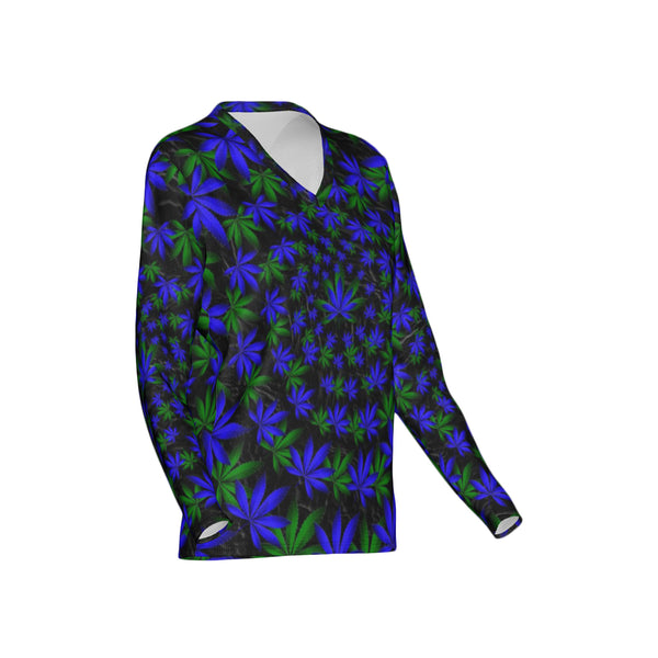 Women Twisted OG Kush & Blueberry Pie Performance UPF+50 V-Neck Long Sleeve Shirt
