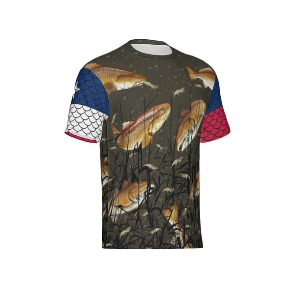 Texas Edition-Men Bull Redfish Performance UPF+50 Short Sleeve Shirt