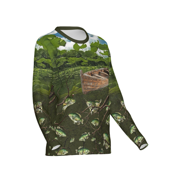 Women Crappie Fishing on a Pirogue Performance UPF+50 Crew Neck Long Sleeve Shirt