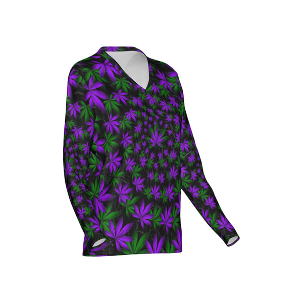 Women Twisted OG Kush & Grand Daddy Purp Performance UPF+50 V-Neck Long Sleeve Shirt
