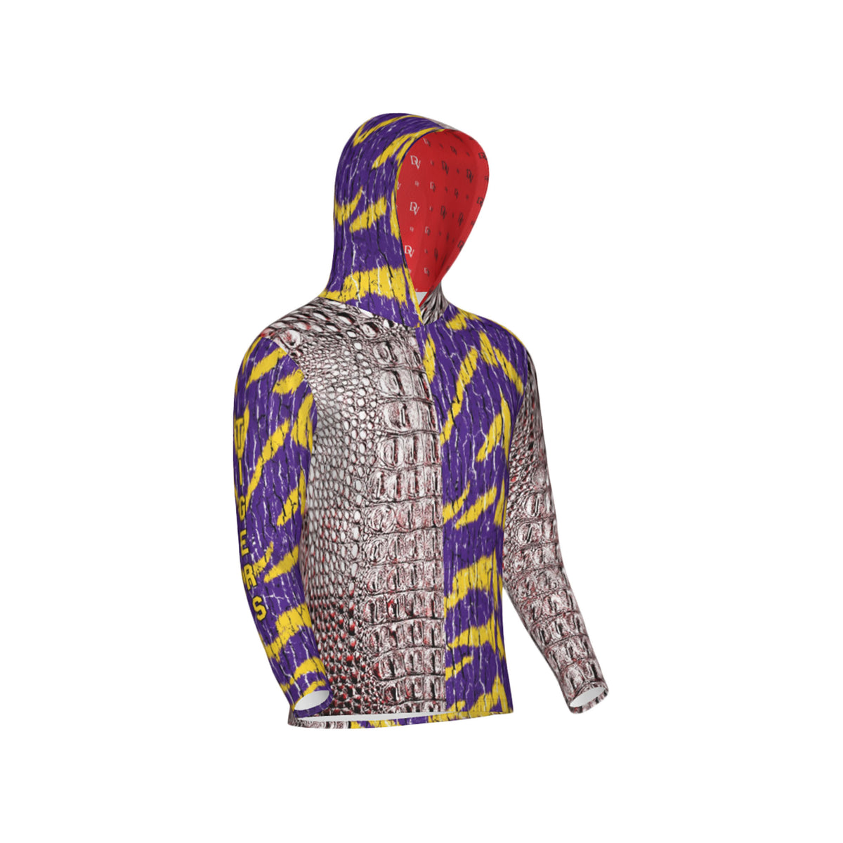 Cajuns Gators/Purple and Gold Tigers Tree Bark Mix Match Unisex Performance UPF+50 Hoodie