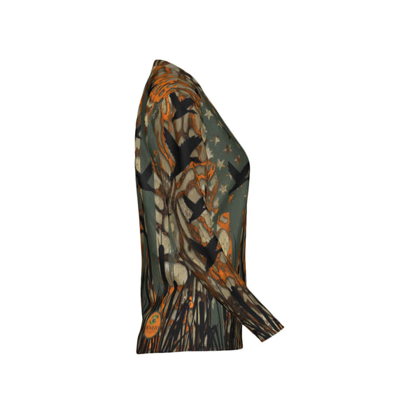Women USA Duck Camo Performance UPF+50 Long Sleeve V-Neck Shirt