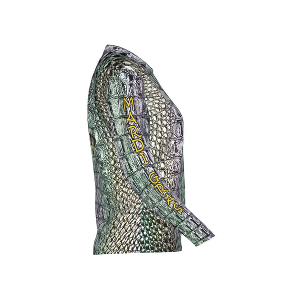 Women Mardi Gras Gators Performance UPF+50 Crew Neck Long Sleeve Shirt