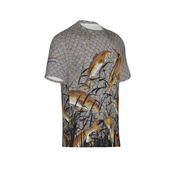 Men Mississippi Bull Redfish Feeding Frenzy Performance UPF+50 Short Sleeve Shirt