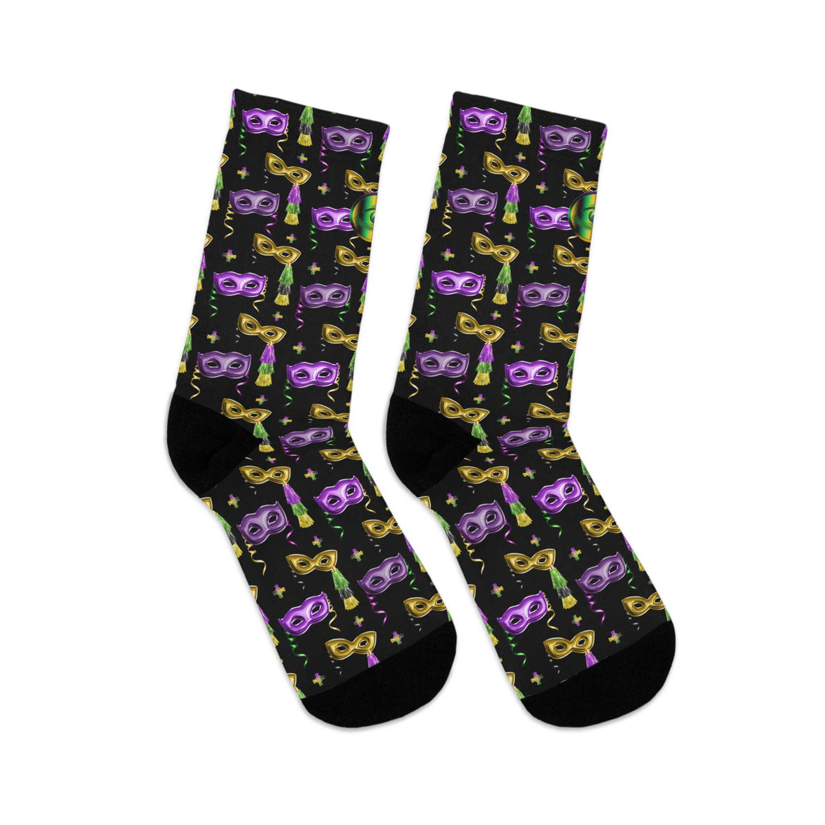 Mardi Gras Pattern w/Black Background Colored Socks