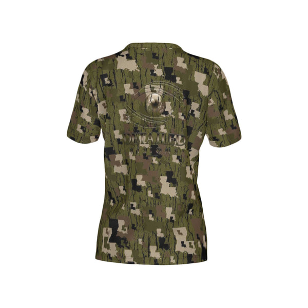 Women Louisiana Tree Bark Camouflage Performance UPF+50 Crew Neck Short Sleeve Shirt
