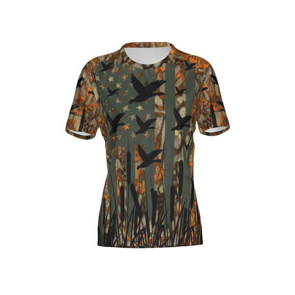Women USA Duck Camo Performance UPF+50 Crew Neck Short Sleeve Shirt