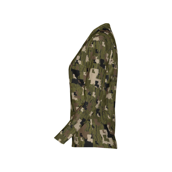 Women Louisiana Tree Bark Camouflage Performance UPF+50 V-Neck Long Sleeve Shirt