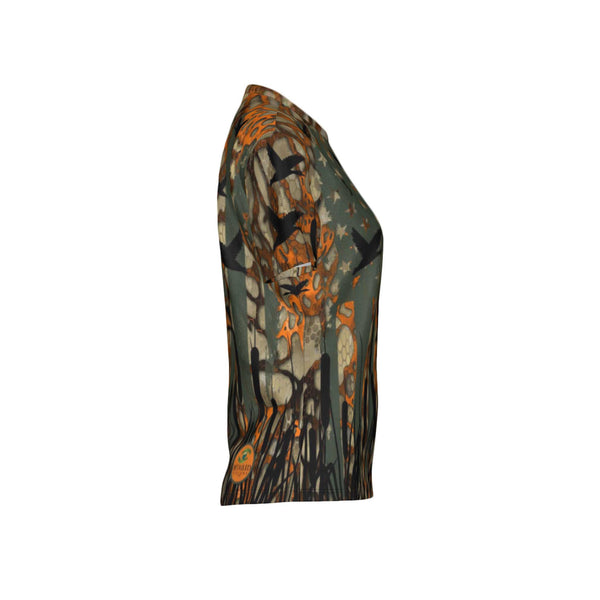 Women USA Duck Camo Performance UPF+50 Crew Neck Short Sleeve Shirt