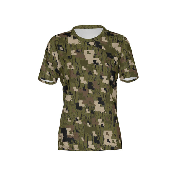 Women Louisiana Tree Bark Camouflage Performance UPF+50 Crew Neck Short Sleeve Shirt