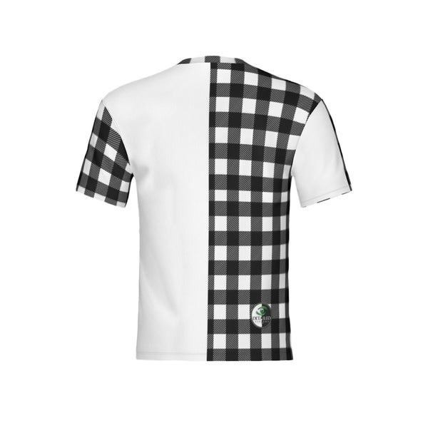 Men Black and White Mix-Match Plaid Performance UPF+50 Short Sleeve Shirt