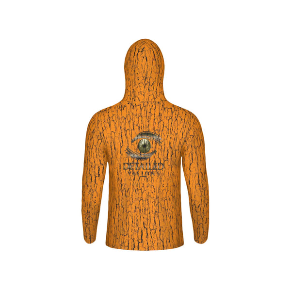 Blaze Orange Tree Bark Camo Unisex Performance UPF+50 Hoodie